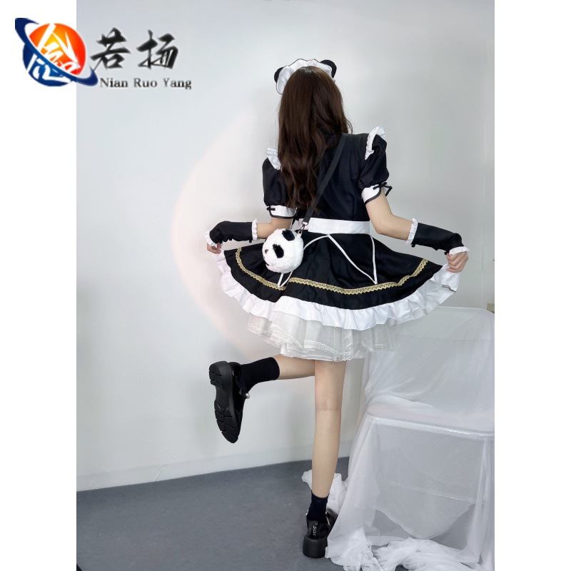 (2개) 일본 메이드 코스프레 섹시 로리타 팬더 소녀 메이드 유니폼 애니메이션 데일리 원피스