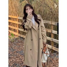 英伦风长袖风衣外套女300斤秋季大码女装胖mm中长款时尚气质大衣