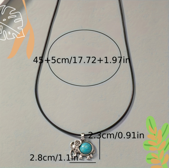 Pendentif éléphant avec collier cordon ciré style punk unisexe_voghion.com
