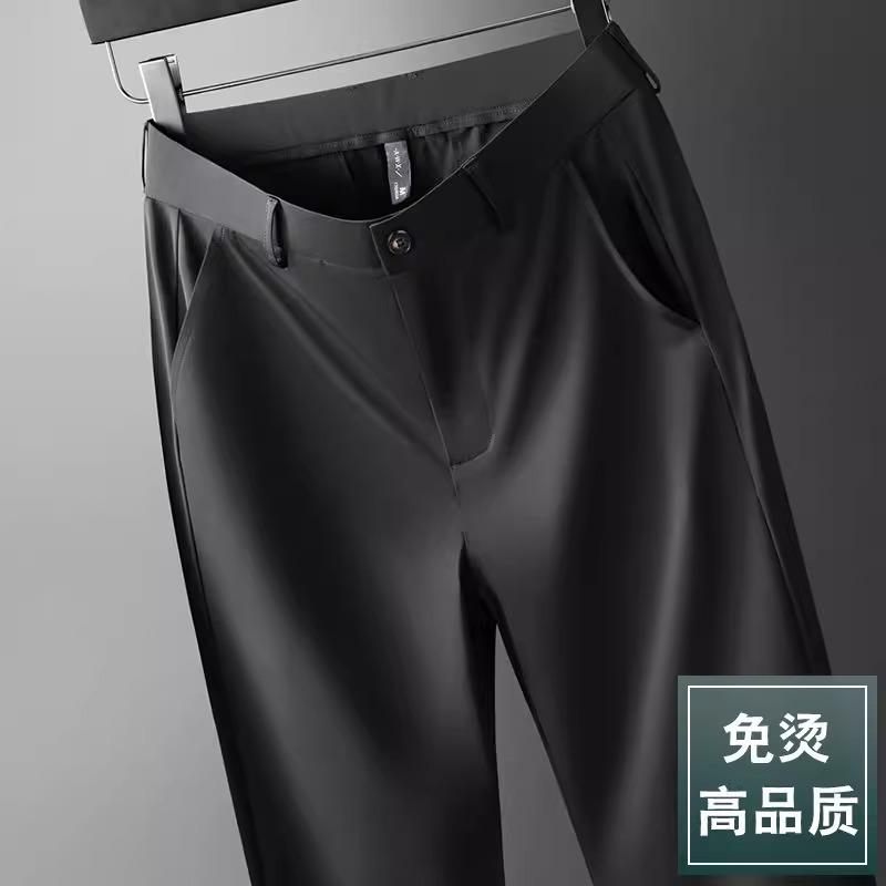 Pantalones de hombre de pelo liso de fábrica, pantalones largos casuales de hombre de color sólido de nuevo estilo de verano, pantalones de negocios, rectos sueltos, papá a través