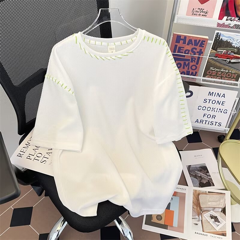 Summer retro design trend short sleeve T-shirt with a round collar