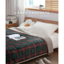 格子印花法兰绒加厚毛毯盖毯被子 圣诞风毯子冬季沙发毯外贸出口