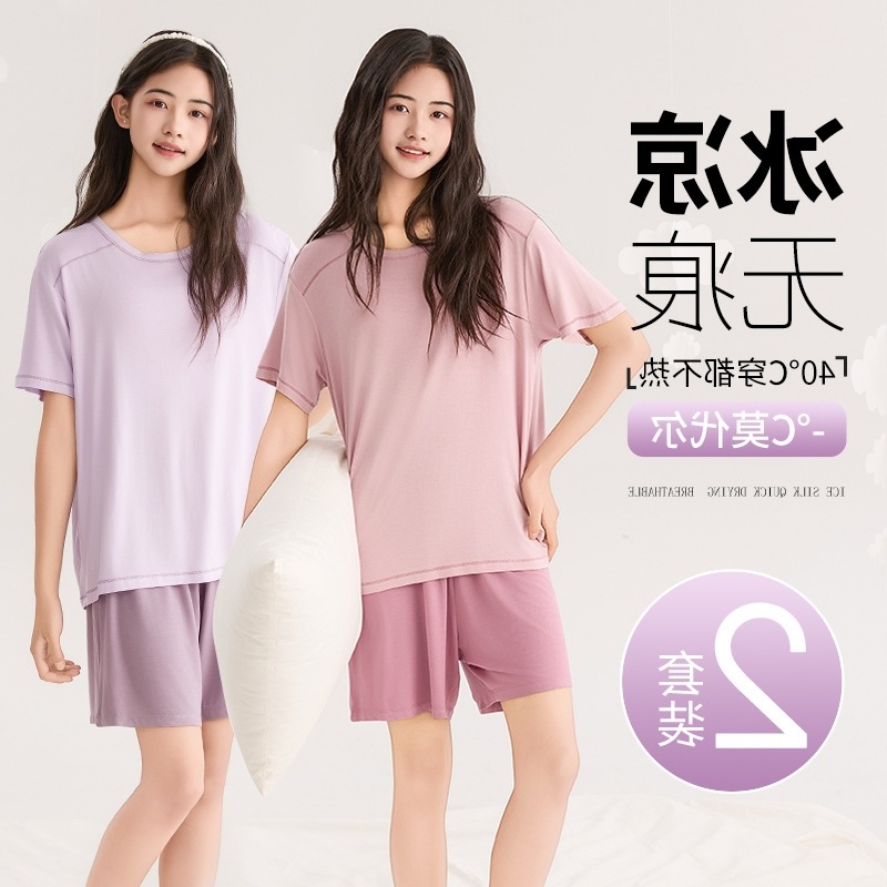 Girls Pajamas 2025 New Teenagers Modal Student Girls Ice Silk Short Sleeve Home Clothes Suit Summer