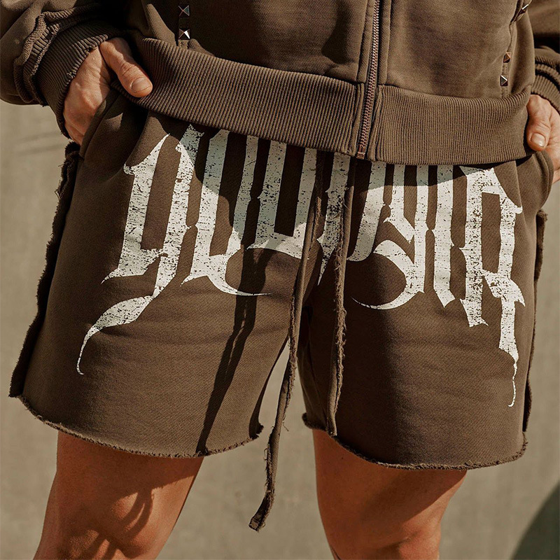 American YOUNG Shorts Heavy Cotton Damage Reverse Wear Style Casual Sports Fitness Loose plus size Street Shorts
