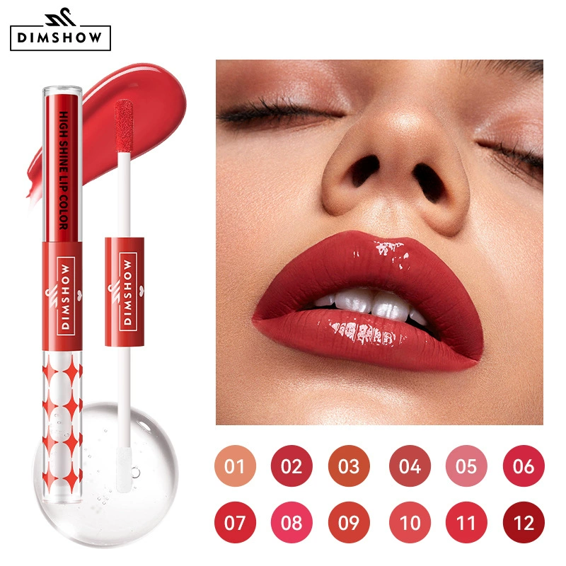 Трансграничный DIMSHOW12 цвет двуголовый увлажняющий увлажняющий увлажняющий губы глазурь не выцветает