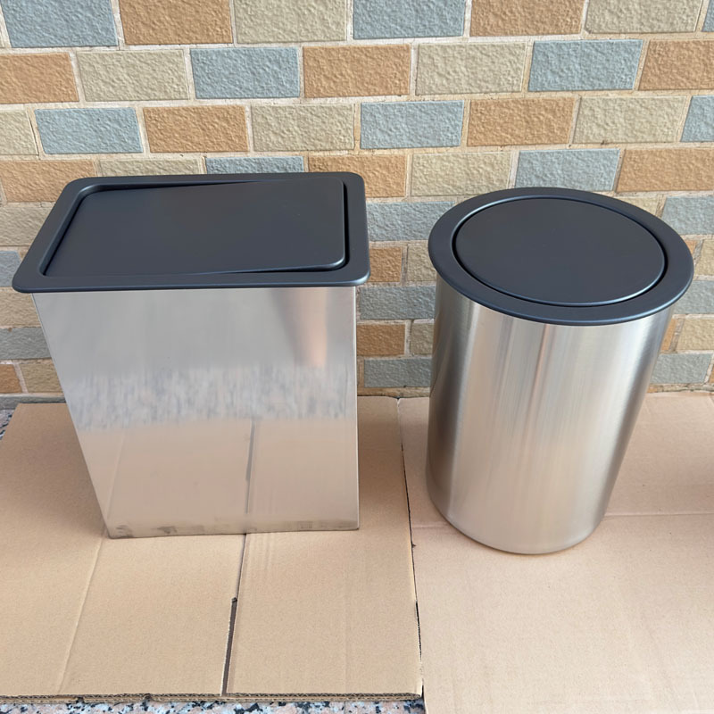 Kitchen Countertop Built-In Flip-Top Stainless Steel Trash Can, Hidden under the Sink, Round or Square Bin Kitchen Countertop Built-In Flip-Top Stainless Steel Trash Can, Hidden under the Sink, Round or Square Bin