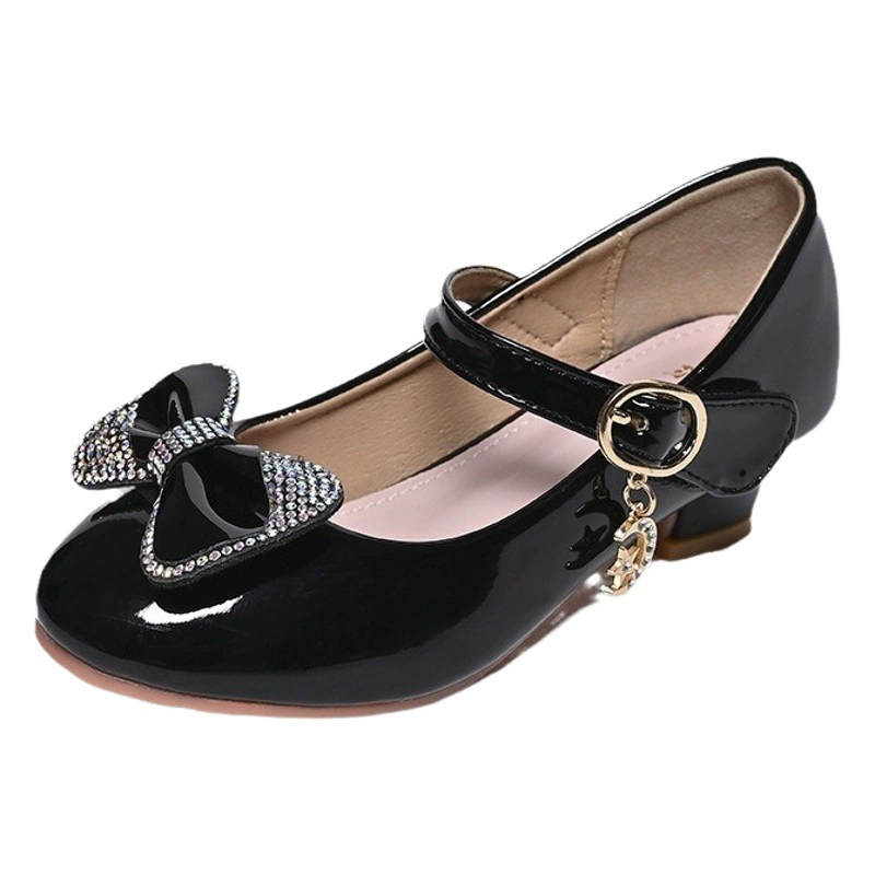 Кожаные туфли для девочек, туфли принцессы на высоком каблуке, весна и осень, новая детская обувь в Корейском стиле, обувь для маленьких девочек, средние и большие детские туфли с кристаллами