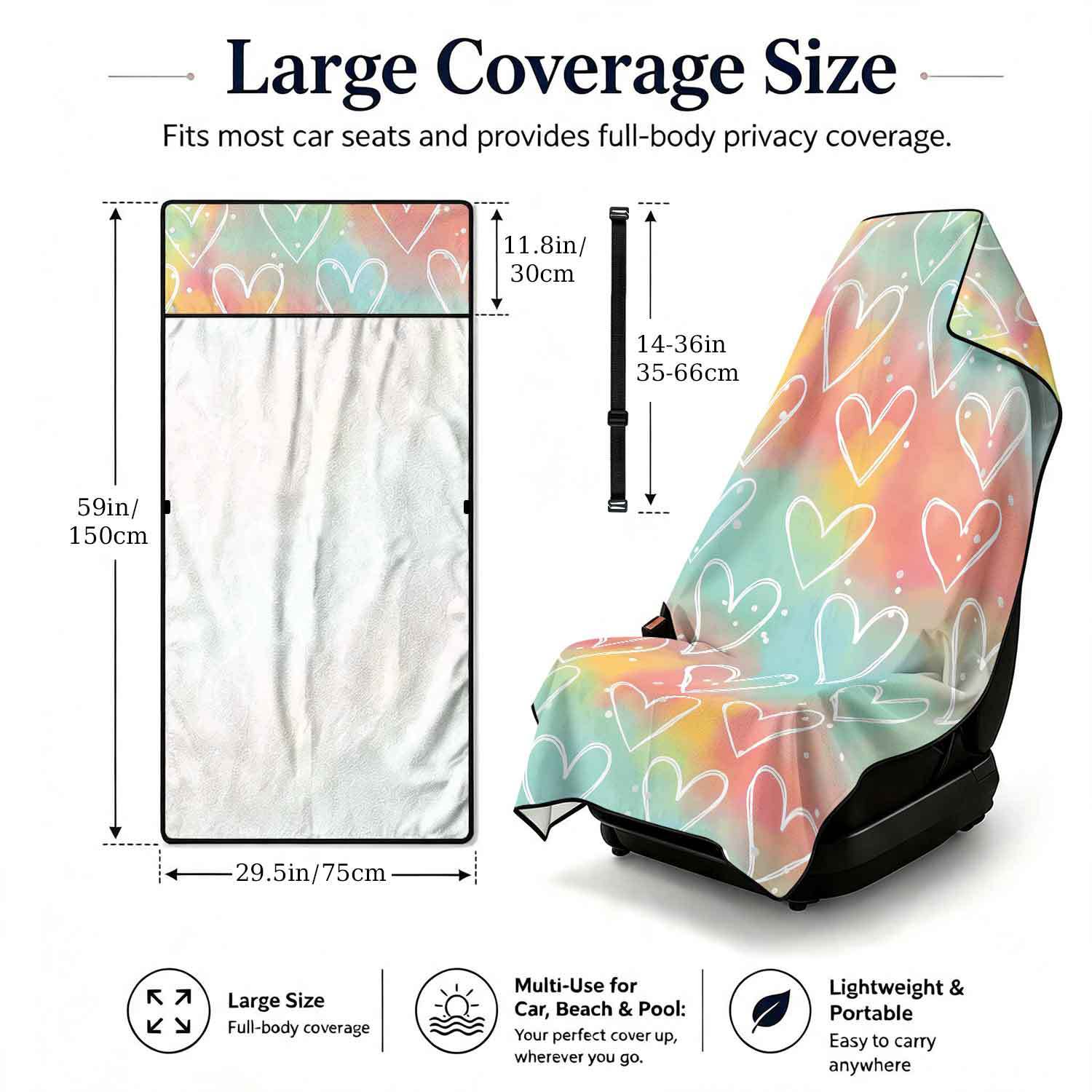 Printed bath towel and car seat cover 2-in-1, ultra-fine fiber outdoor beach and car dual-use universal seat cushion