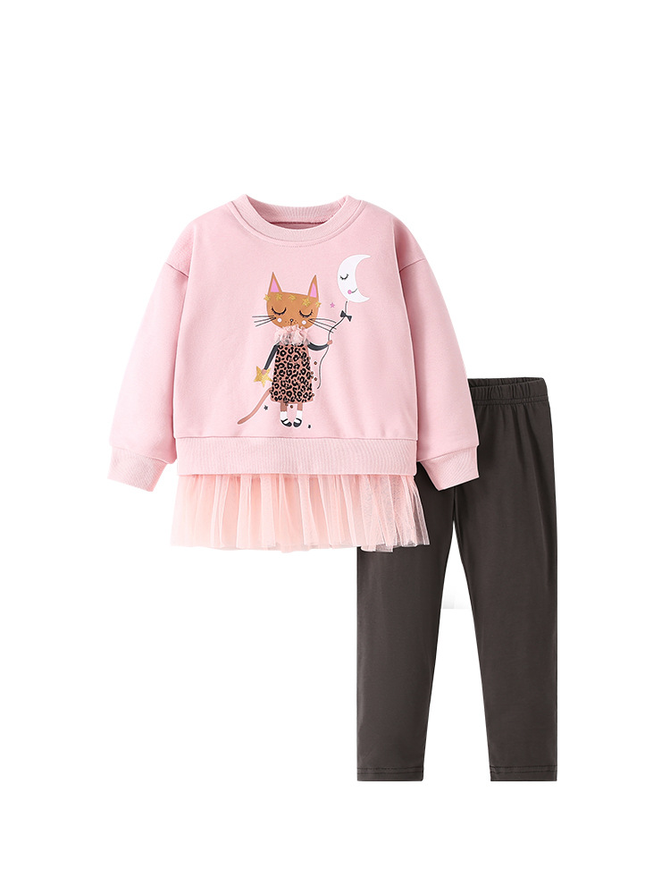 Malwee niñas trajes de otoño nuevos niños europeos y estadounidenses de cuello redondo de manga larga dos piezas de ropa infantil para el hogar