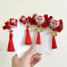 儿童新年古风发饰大红色发夹宝宝喜庆拜年发卡公主汉服头饰边夹