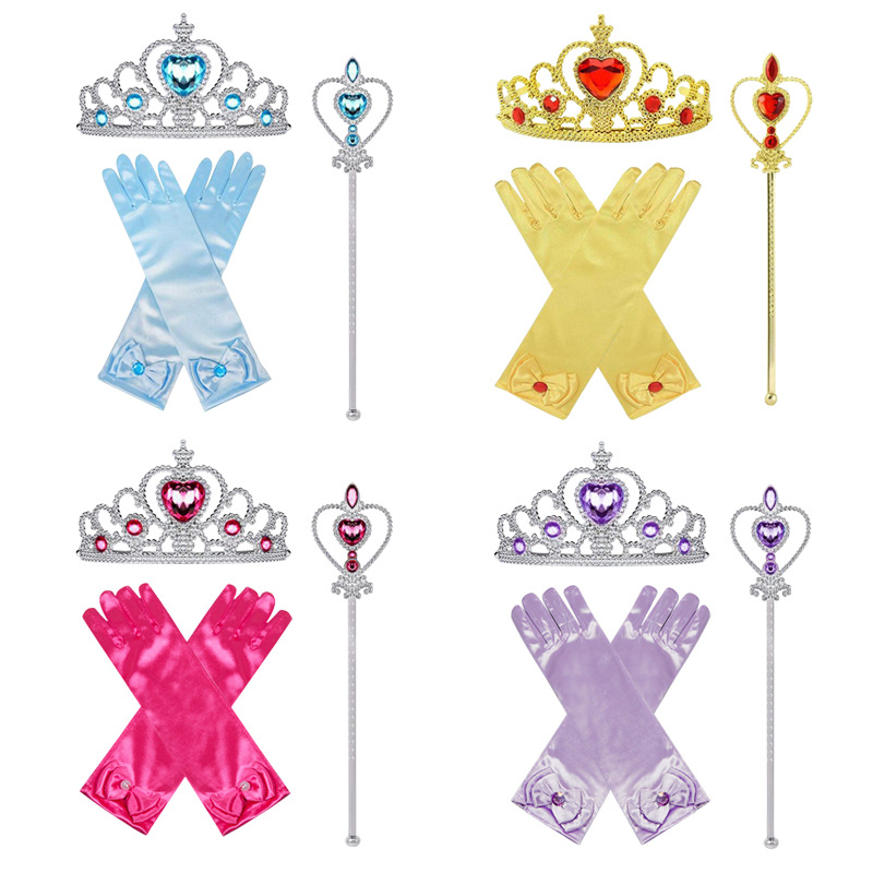Halloween Elsa princesa varita mágica traje de 3 piezas Frozen princesa corona varita mágica guantes traje