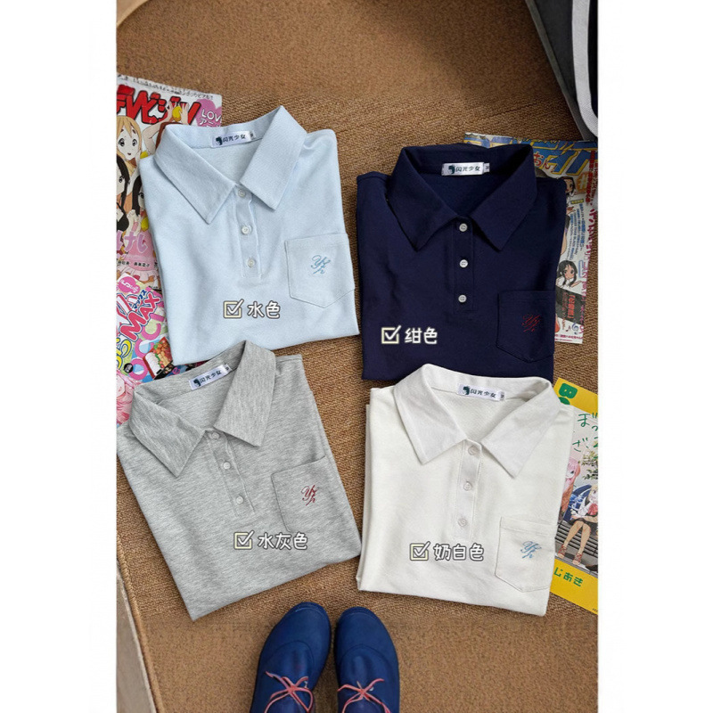 Glitter Girl Jk Original Japanese Style Commuting Polo Shirt Easiest for Match Summer College Style Embroidered Short-Sleeved Shirt