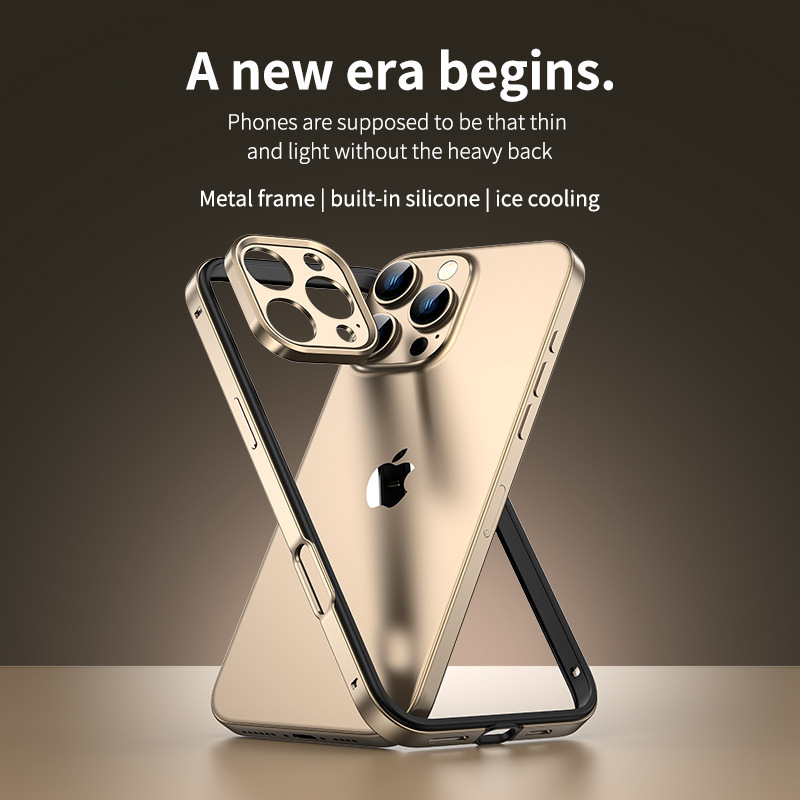 Cross-Border Applicable Apple 17 Silicone Metal Frame iPhone 16 Aluminum Alloy Lens 15 Phone Case 14 Thin and Light 13