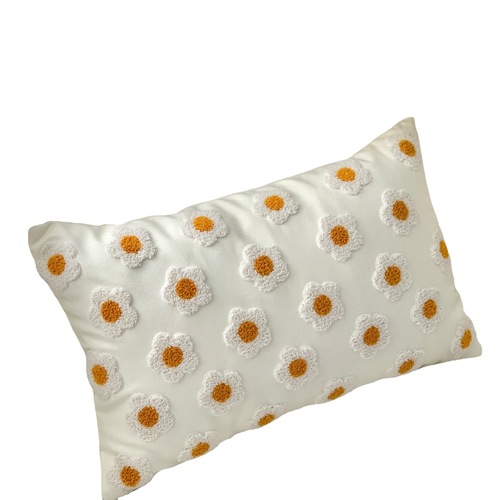 Nordic ins checkerboard living room bay window sofa cushion French cream style abstract geometric embroidery cotton pillowcase