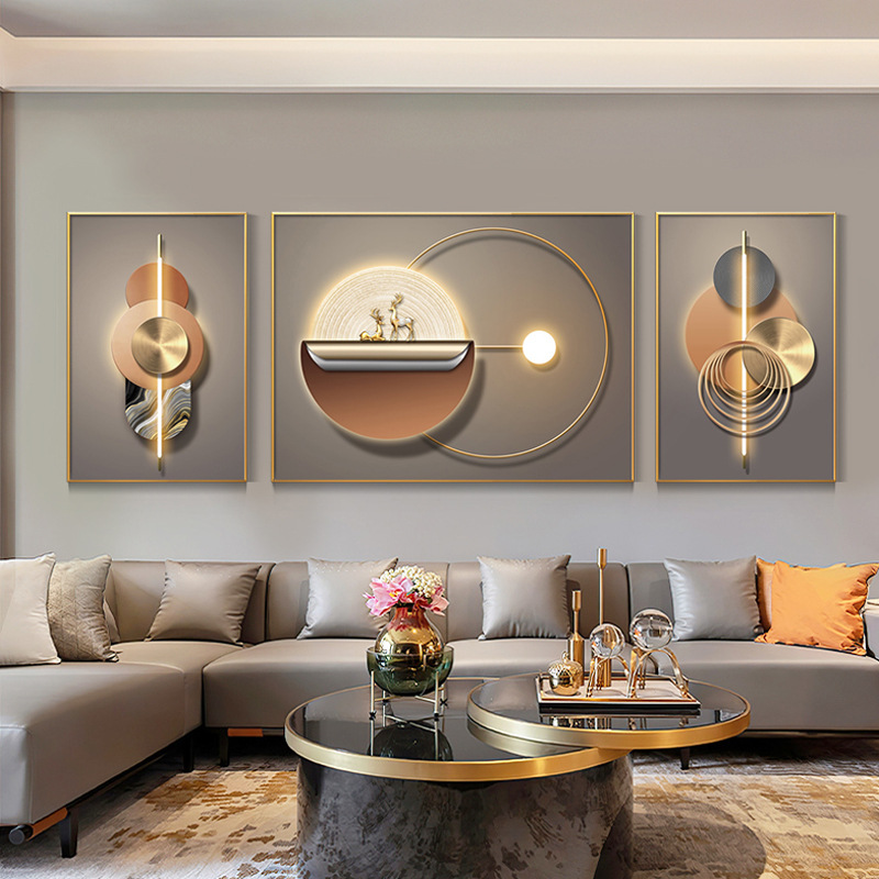 Elegant and Chic Living Room Decorative Art: Creative Sofa Backdrop Wall Hanging, Modern Minimalist Nordic Triple-Panel Wall Painting