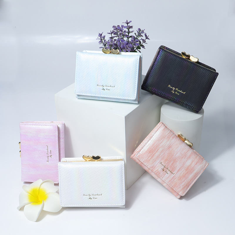 Nueva billetera láser transfronteriza multifuncional billetera de cambio de chicas de alto nivel sensación corta bolso de tarjetas de clip de viento