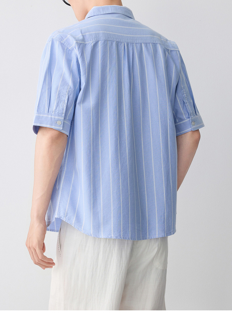 Áo sơ mi nam ngắn tay sọc cotton thoáng mát — màu xanh nhạt chi tiết 34