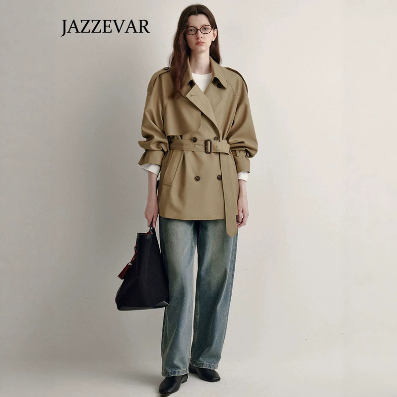 Women's Casual Short Trench Coat for Petite Figures, Waist-Cinching, Slimming, Double-Breasted, High-End Autumn Jacket, Jiazehua in Stock Women's Casual Short Trench Coat for Petite Figures, Waist-Cinching, Slimming, Double-Breasted, High-End Autumn Jacket, Jiazehua in Stock