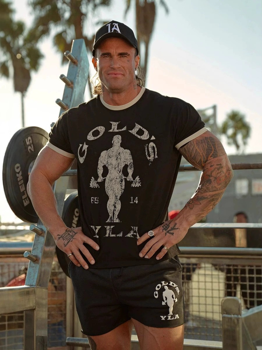 men's retro elastic sports T-shirt for gym