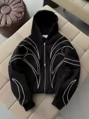 2025 New Cross-Border American Style Embroidered Loose Hoodie Unisex Streetwear Hip-Hop Personalized Double Zipper Design