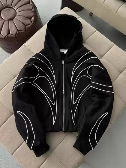 2025 New Cross-Border American Style Embroidered Loose Hoodie Unisex Streetwear Hip-Hop Personalized Double Zipper Design