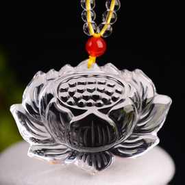 天然白水晶莲花吊坠男女款天然黄水晶莲花项坠中式莲花水晶吊坠