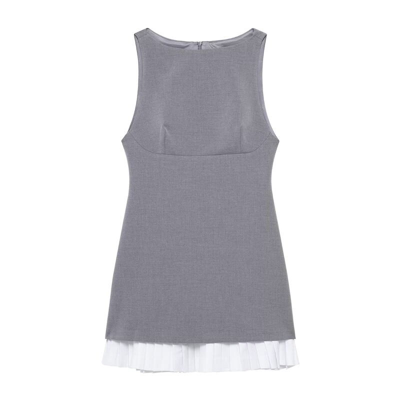 TAOP & ZA Spring and Summer New Women's Elegant Style Poplin Stitching Simple Sleeveless Boat Neck dress 2305554