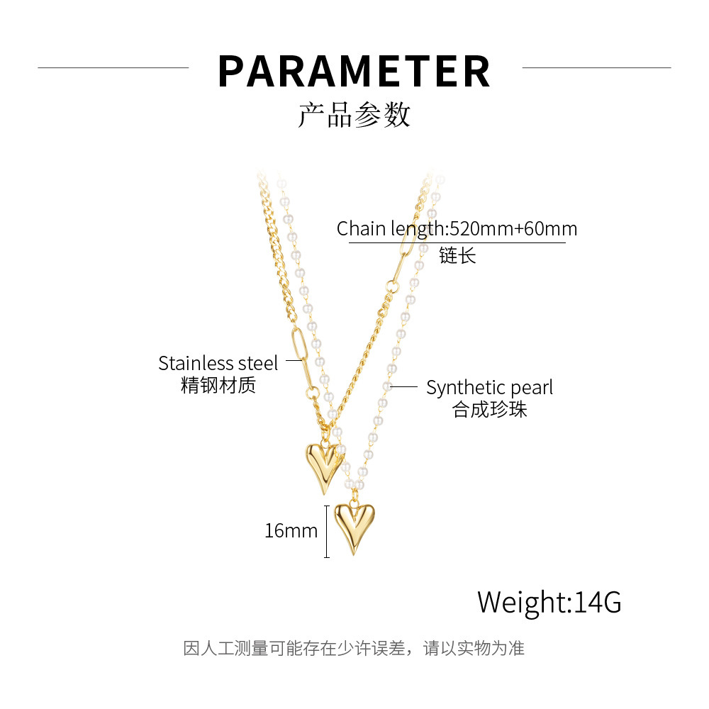 14g Weight Necklace Classification Hip Hop Fashion Simple Double Heart New Titanium Steel Ladies Necklace