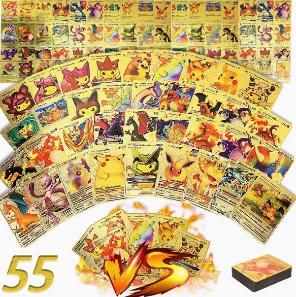 Коллекционная карта Pokémon Gold Card V, карта Pokémon GX, карта EX, Charizard Vmax, Pikachu, PTCG Flash Card Mini