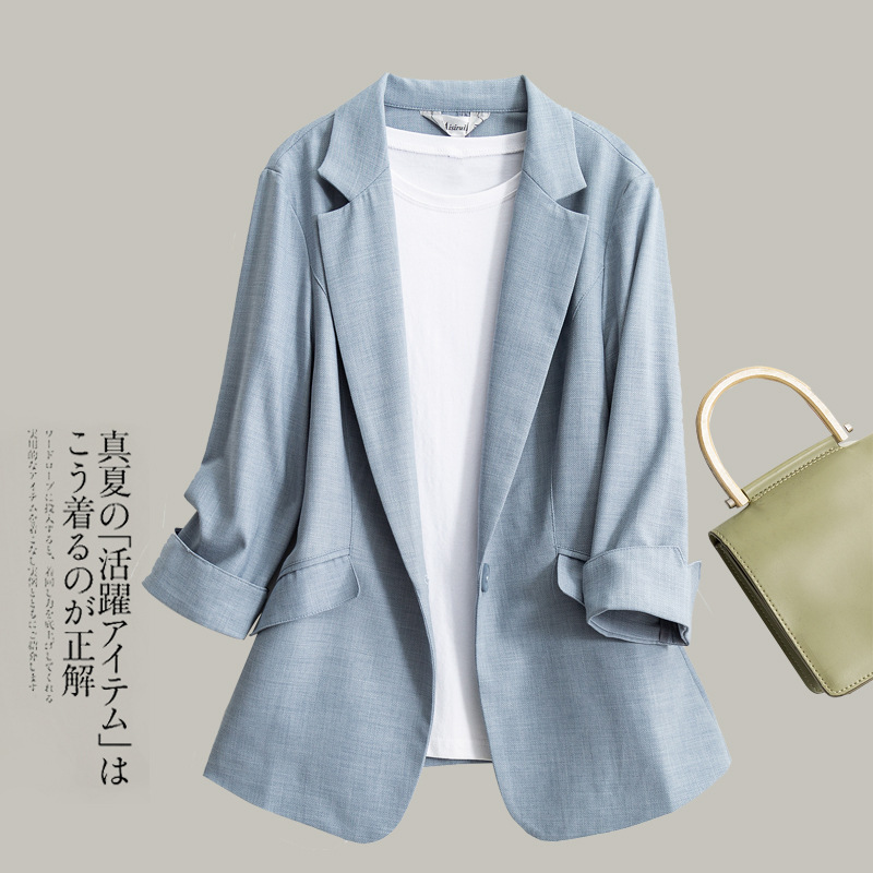 New Korean version of large size women's Tencel linen small suit summer seven-point sleeve slim thin coat 200kg
