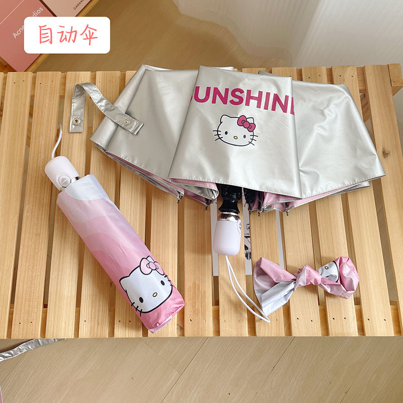 Kitten Cat Sunshade Umbrella, Dual-Use for Sun and Rain, Titanium Silver Hello Kitty Sun Umbrella, Uv Protection, Cute Cartoon Design for Girls