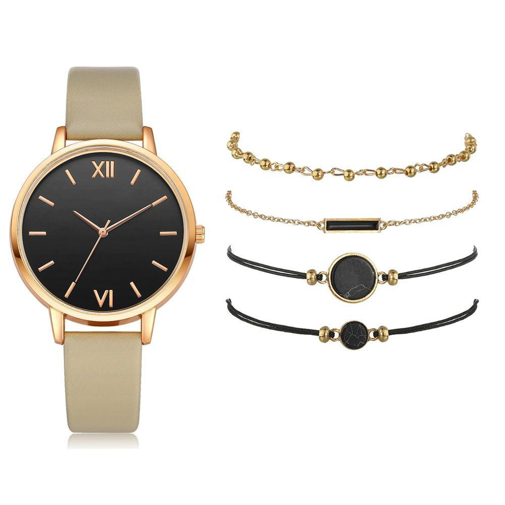 ins new minimalist watch set quartz watch trend pu strap ladies watch strap bracelet set_voghion.com