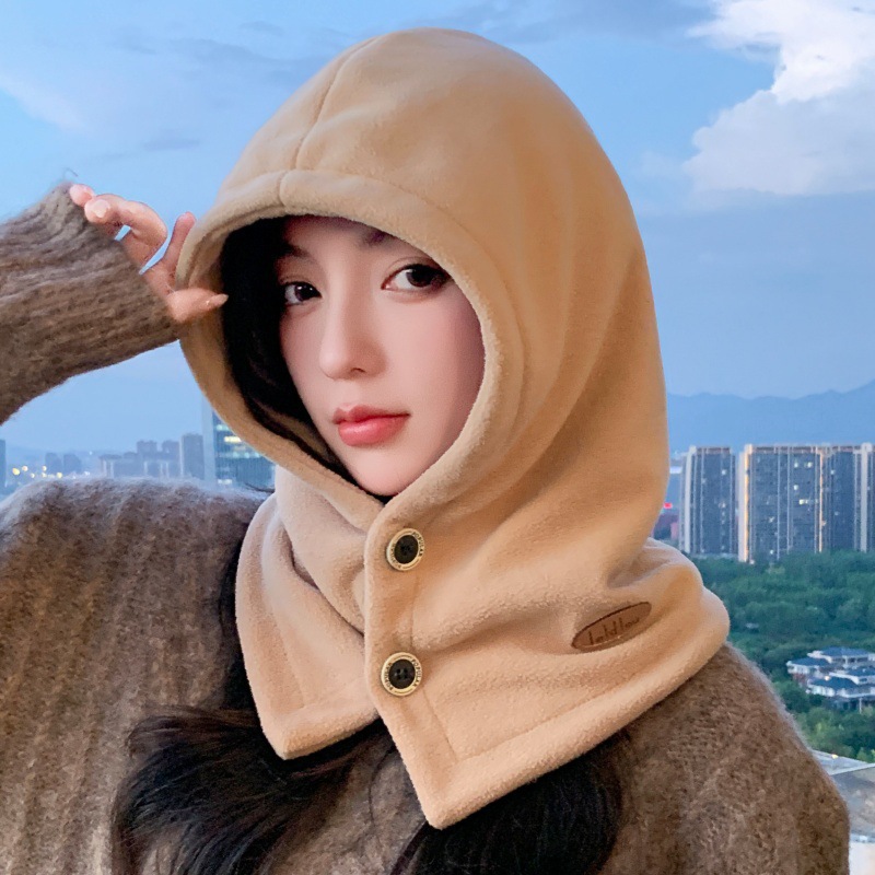 Winter zippered fleece hooded cycling and skiing face mask, outdoor cold-weather full-coverage neck warmer, all-in-one hat