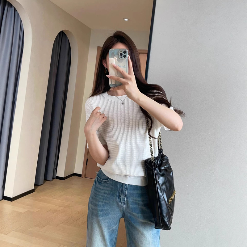 Spring Is Not Too Late: Premium Th Brand High-Quality Lightweight Waffle Weave Pure Cotton Round-Neck Short-Sleeve Knit Top for Women, Spring and Summer Spring Is Not Too Late: Premium Th Brand High-Quality Lightweight Waffle Weave Pure Cotton Round-Neck Short-Sleeve Knit Top for Women, Spring and Summer