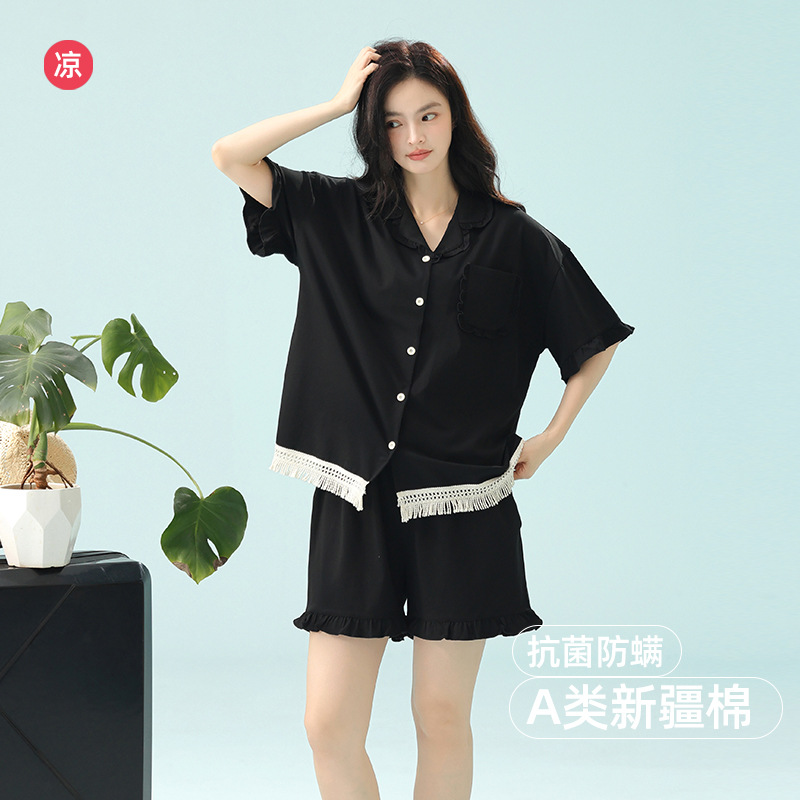 【7A抗菌】睡衣女纯棉夏季a类短袖纯色新疆棉女士家居服套装大码
