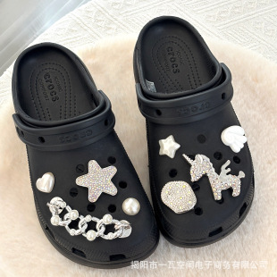 Cross-Border Cross Crocs Shoes Flower Buckle Pearl Flash Diamond Accessories DIY Removable Chain Flower Buckle Decorative Single