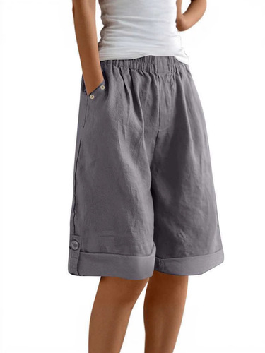 2025 Amazon Cotton Linen Shorts Five-Pocket Pants Solid Color Casual Straight Leg Pants Cross-Border Organic Cotton Show Off Legs