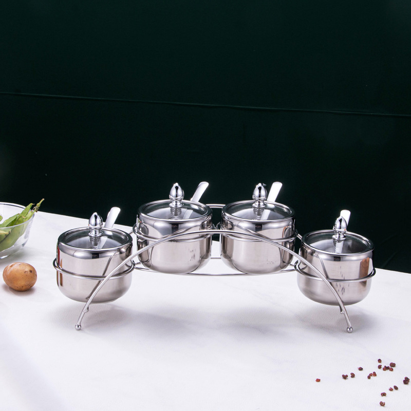 商用家庭用304ステンレスコンビネーションセット調味料缶セルフレストランホテル韓国式金色調味料塩缶|undefined