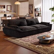 奶油复古风帆船沙发小户型客厅大坐深雪尼尔可拆洗布艺直排出租房