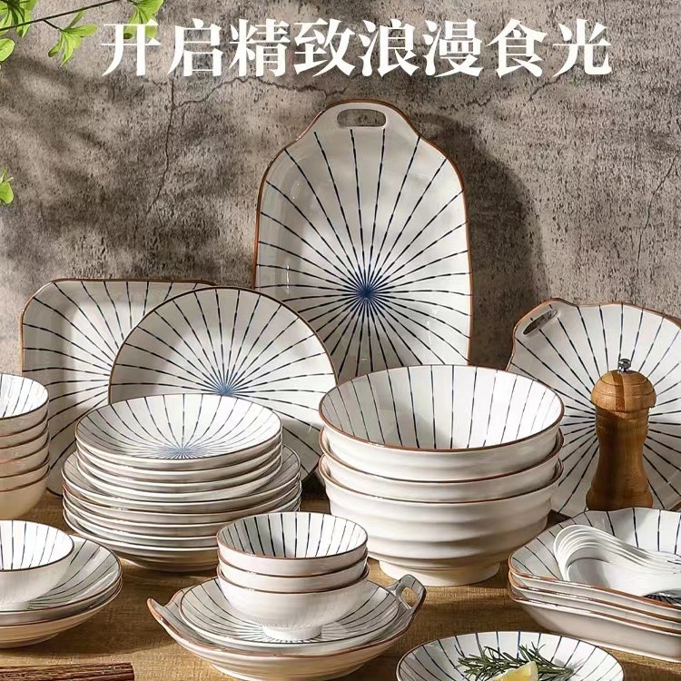 일본 도자기 식기 불꽃 놀이 창조적 인 가정 요리 세트 맞춤형 잘 생긴 밥 그릇 접시 스푼 가정용 underglaze 색상