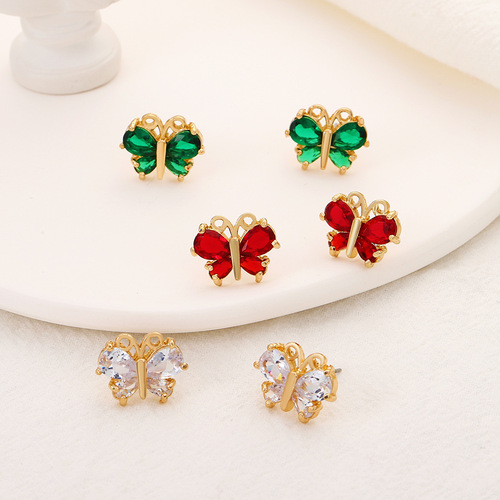 Ins Supernatural Sapphires Butterfly Earrings, Fashionable and Cute, Small, Multicolored Alloy Animal Earrings, Foreign Trade Cross-Border Accessories