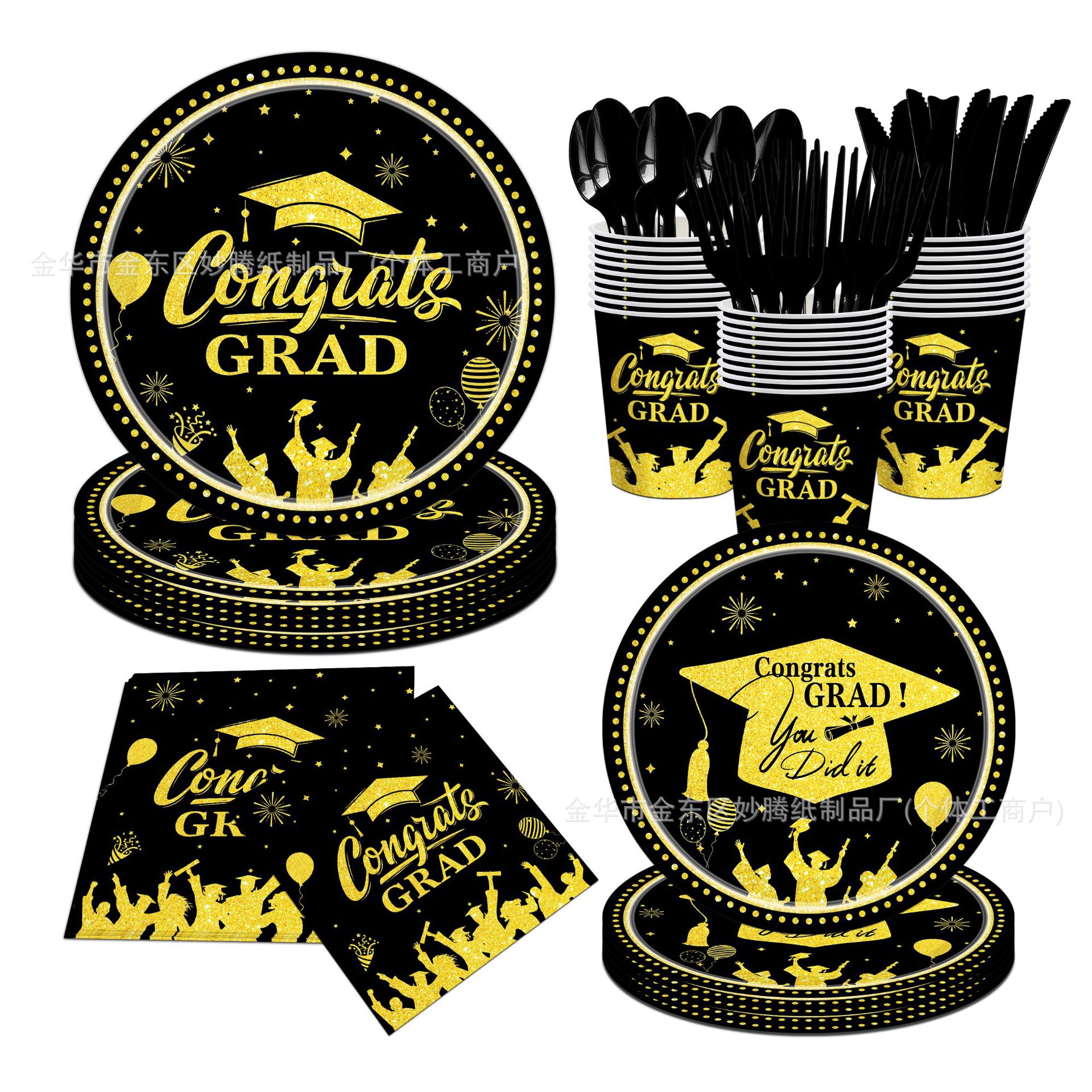 Nuevo tema transfronterizo de la temporada de graduación, conjunto de cubiertos desechables, familia, amigos, fiesta, bandeja desechable