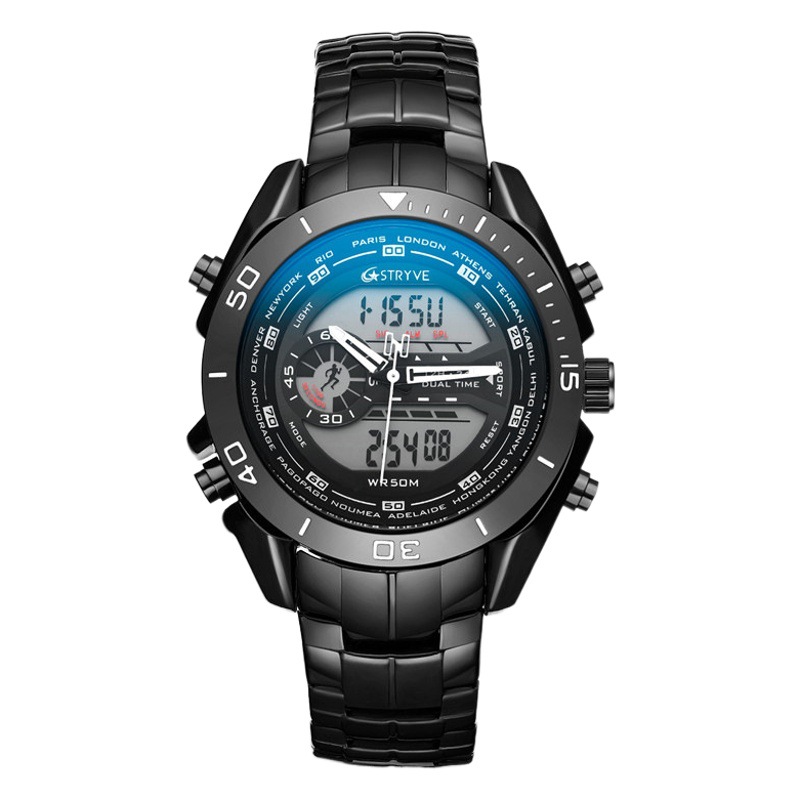 Reloj de acero inoxidable de moda para hombre STRYVE con reloj electrónico de doble pantalla reloj de cuarzo para hombre 8019