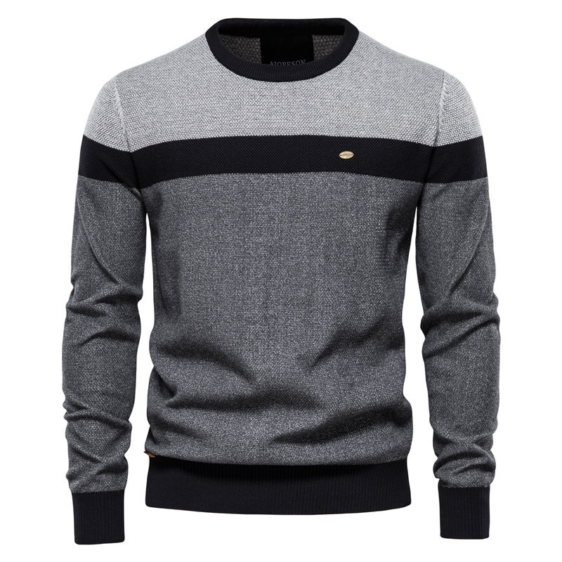 Men's Sweater with Striped Patchwork, Long-Sleeved Men's Knitwear, Round Neck, Casual Design, British Style, New Autumn Model, Versatile