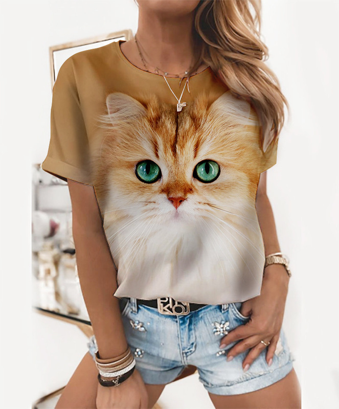 Cross-border European and American Animal Series 3D Digital Printing T-shirt Abstract Painting Round Neck 3d Women's Short Sleeve T-shirt Top