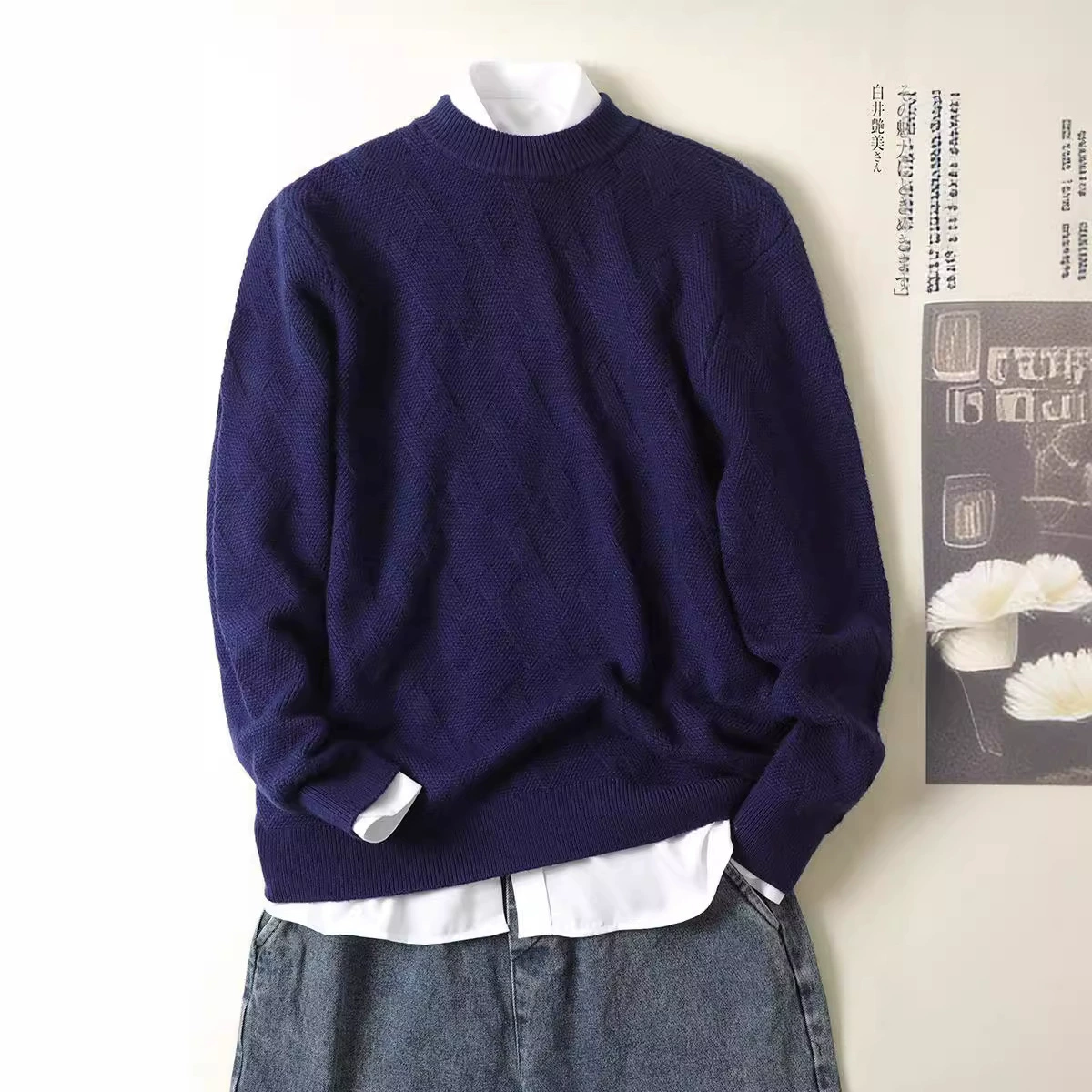 Свитер, вязанная нашивка, круглый ворот, oversize, плюс размер