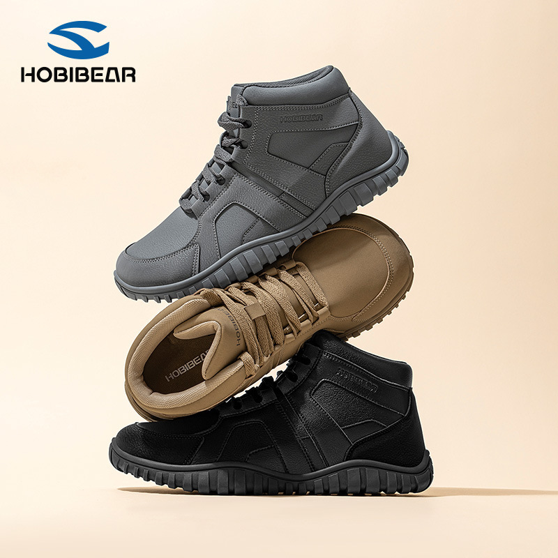 Hobibear Wide-Toe Shoes, Spring and Autumn Sports Shoes, Casual Shoes, Mid-Top Fashion Pu Leather Boots, Comfortable Walking Shoes