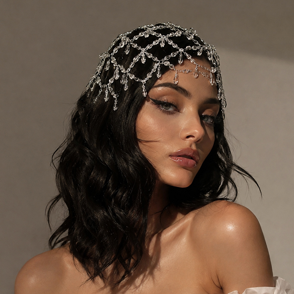 Cross-Border Popular Mesh Hair Chain, High-End Ins Style Simple Bead Headwear, Niche Design Bridal Wedding Hair Accessories