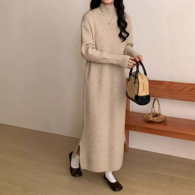 长款毛衣裙欧美跨境新款慵懒风套头加厚大码宽松针织百搭连衣裙女|undefined