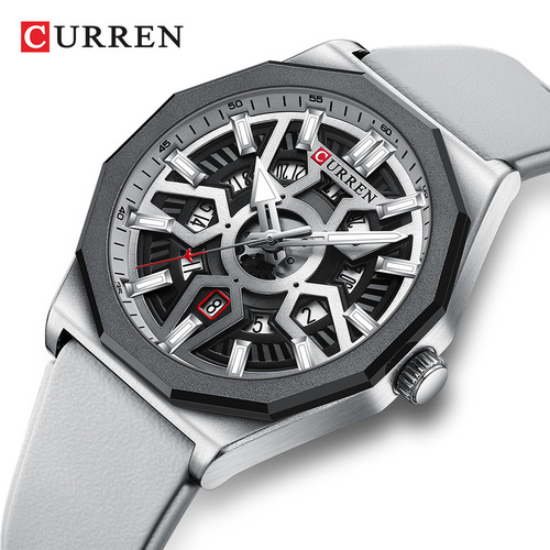 CURREN Quartz Watch with Silicone Strap and Gear Dial, Water-Resistant, Casual Men's Sports Watch, New Model 8437